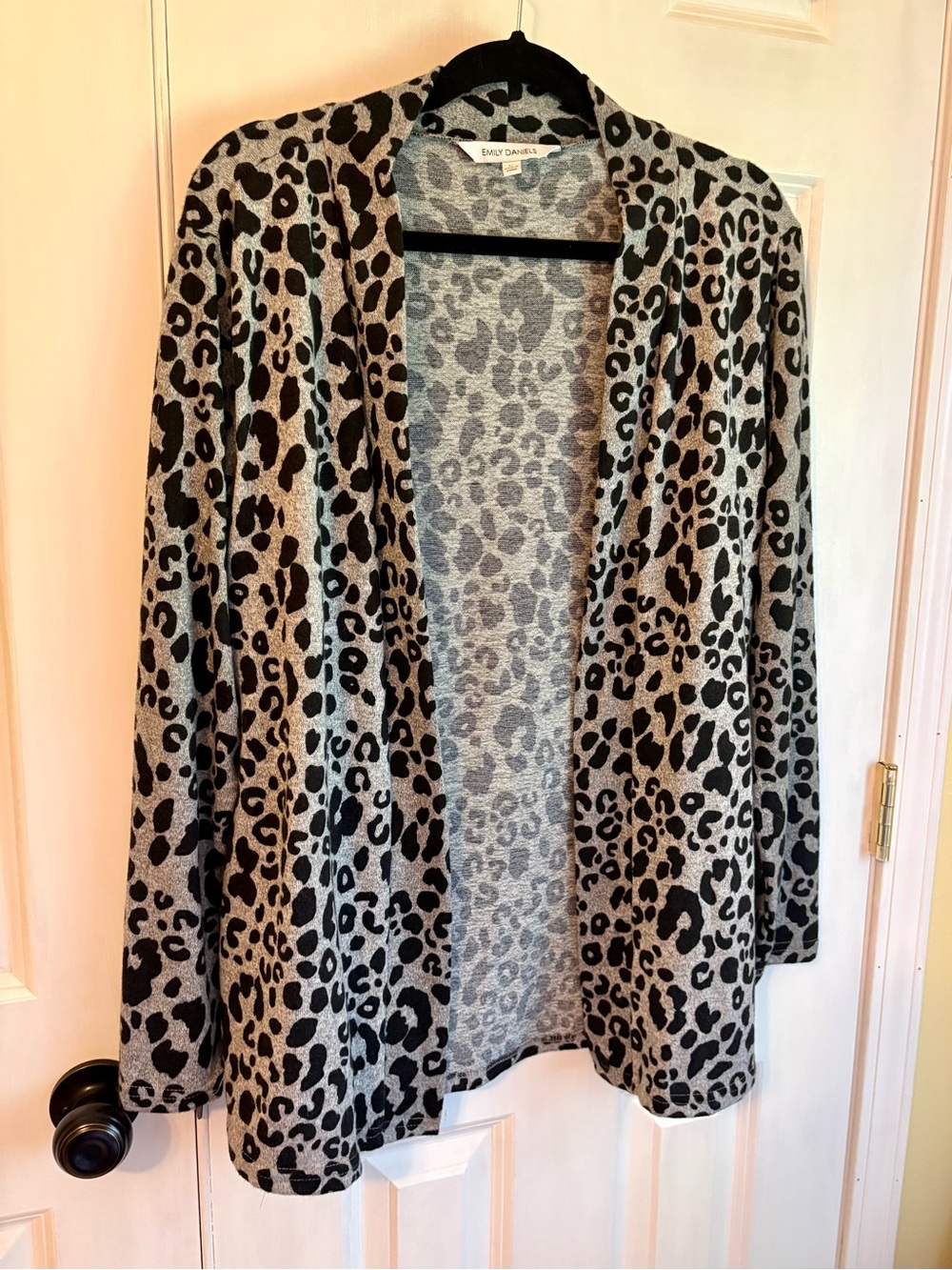 Gray Leopard Print Open Cardigan Sweater